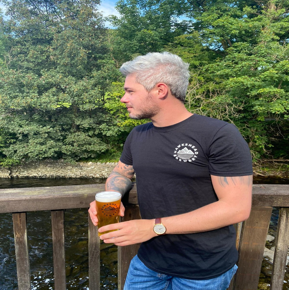 Hawkshead Brewery Black T-Shirt with White Logo 'Beer From The Lakes'