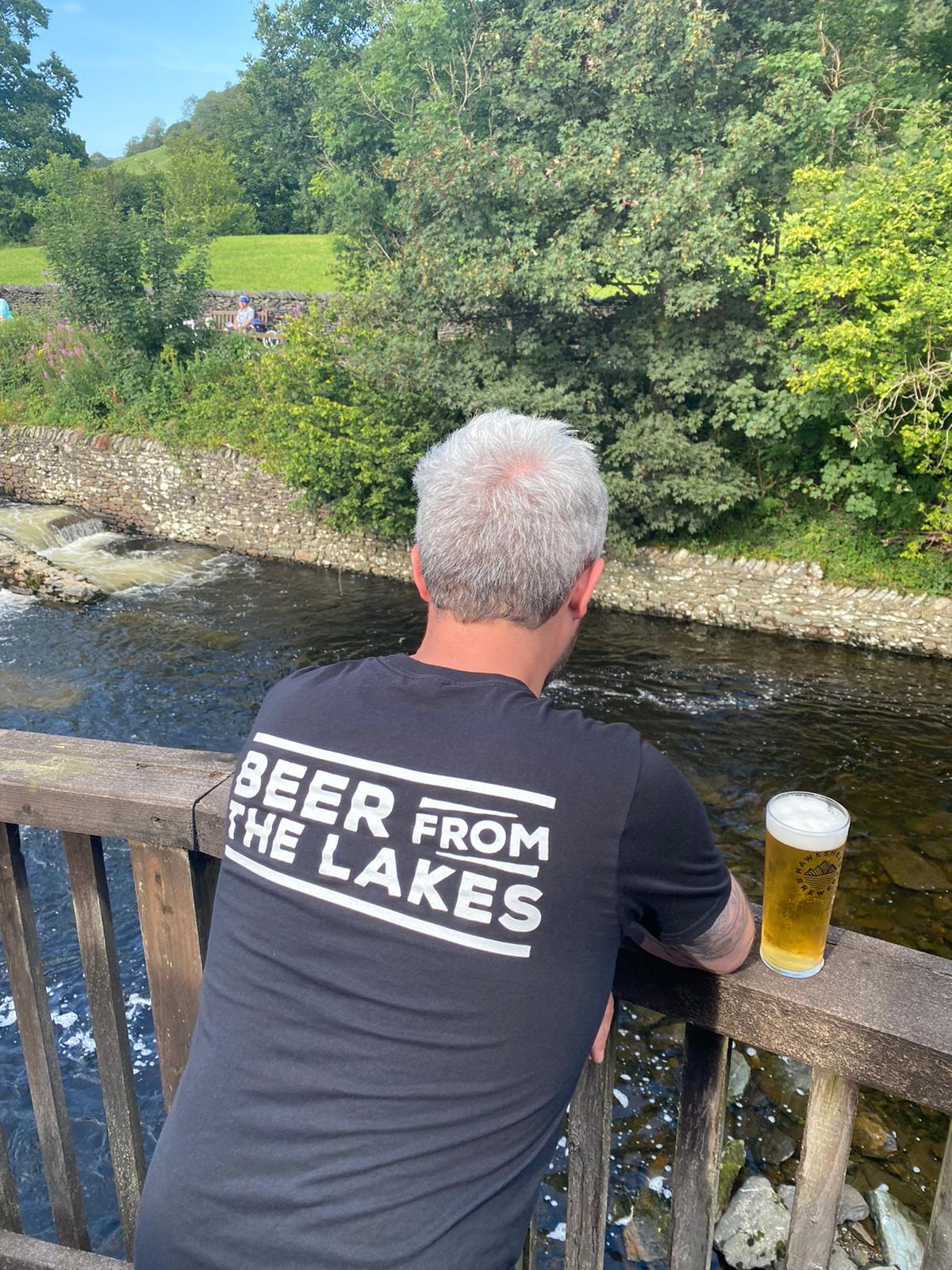 Hawkshead Brewery Black T-Shirt with White Logo 'Beer From The Lakes'