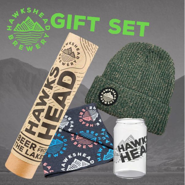 Hawkshead Brewery Bullet Box - Green Beanie, Mosaic Snood and Can Glass Set